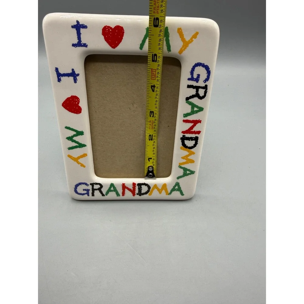 I Love My Grandma Ceramic Picture Frame White Multi Color Crayon Style 4x6 photo